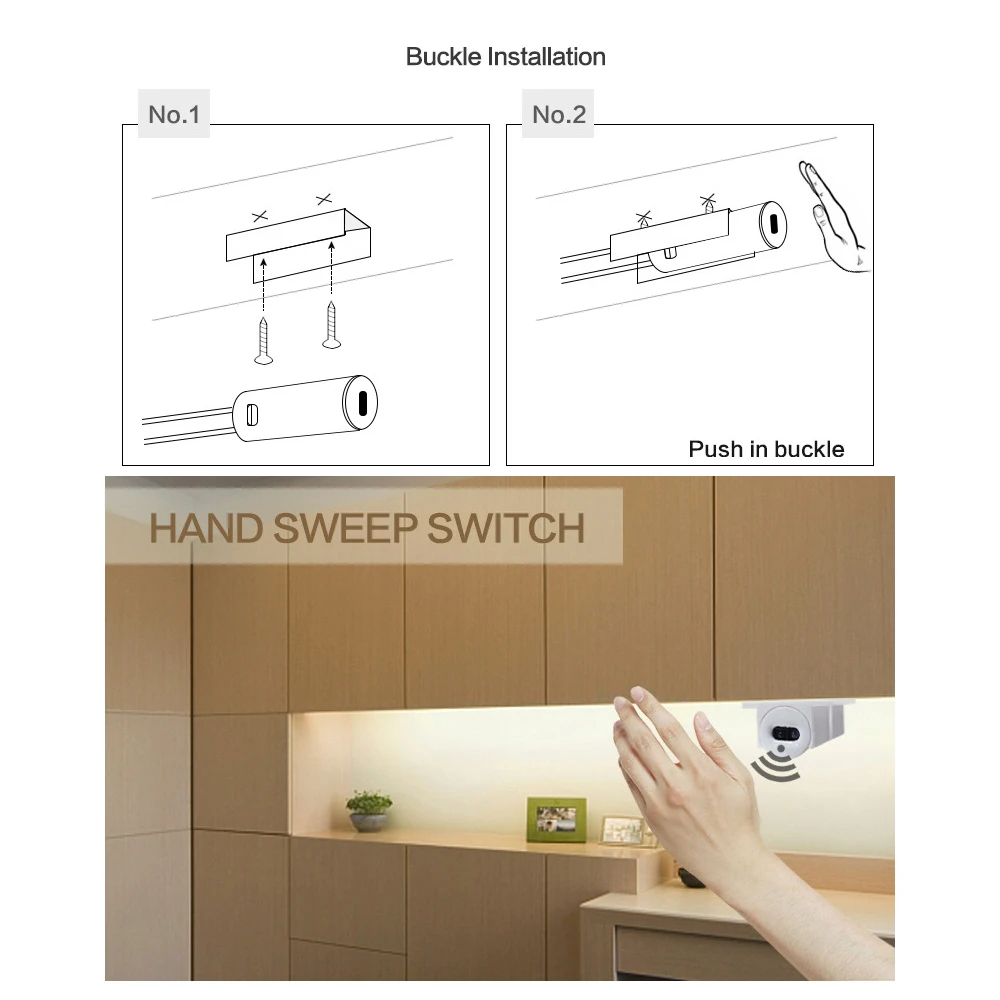 Tira de luz de gabinete activada por onda manual, Sensor IR, iluminación debajo del gabinete, cinta de luz con enchufe UE EE. UU. para cocina, armario, estantería