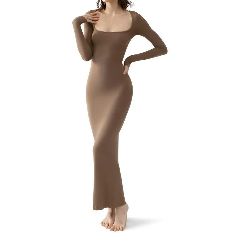 

Sexy Bodycon Long Dress Cross-Border Slim Fit Midi Skirt Seven Sleeve Length Other Material 100% Citywalk Suitable