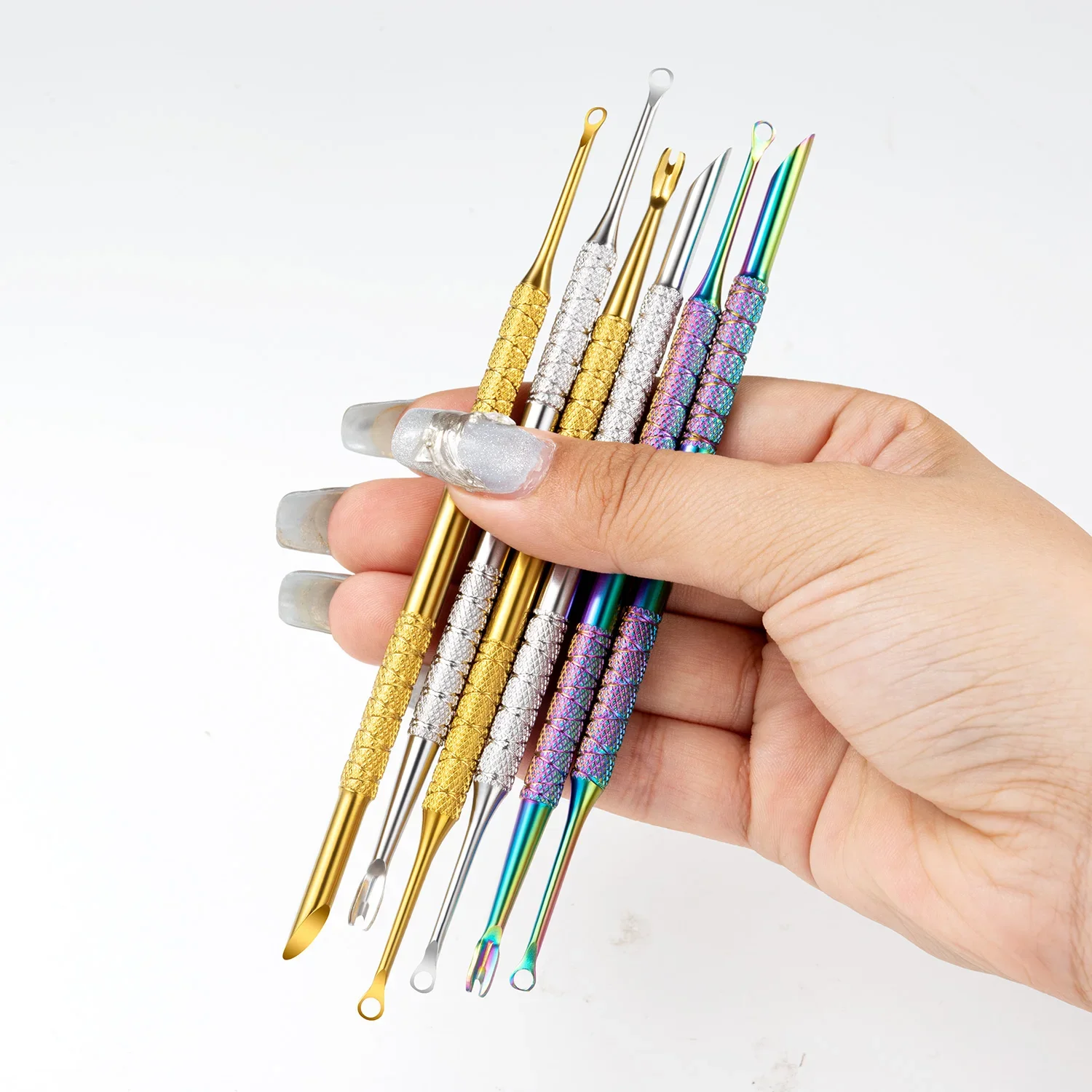 Dubbele Tip Rvs Cuticle Pusher Grinder Circulaire Afgeschuinde Rand Zachte Dode Huid Verwijderen Nail Tool Manicure Cuticle Care