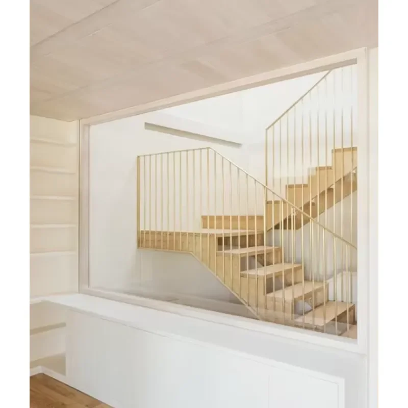 for  George Group steel floating staircase with glass balustrades and modern solid wood treads  indoor use in apartments