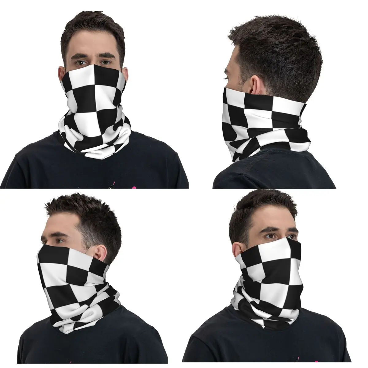 Bandana a cuadros en blanco y negro, polaina para el cuello, bufanda estampada para la cara, máscara facial multiusos para correr para hombres, mujeres y adultos, invierno