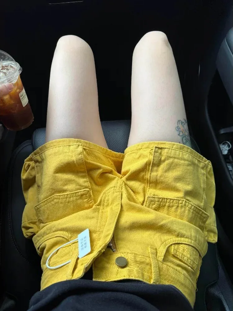

Dopamine Yellow Hot Girl Wide Leg Denim Shorts Women's Summer New High Waist Loose Slimming Workwear Pants Hot Shorts