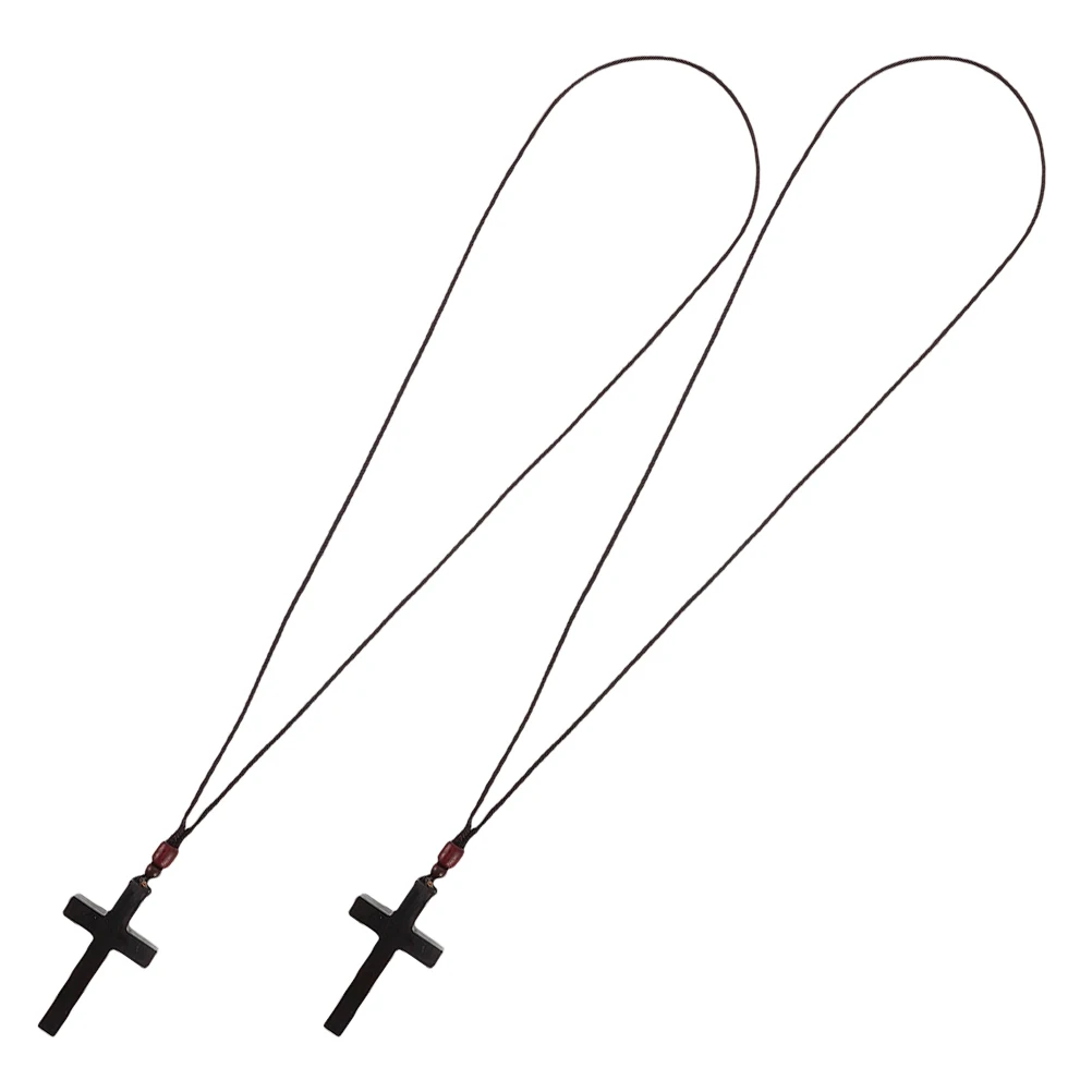 

2pcs Wooden Cross Charm Religious Car Hanging Ornament Automotive Interior Accessories Durable Natural Grain