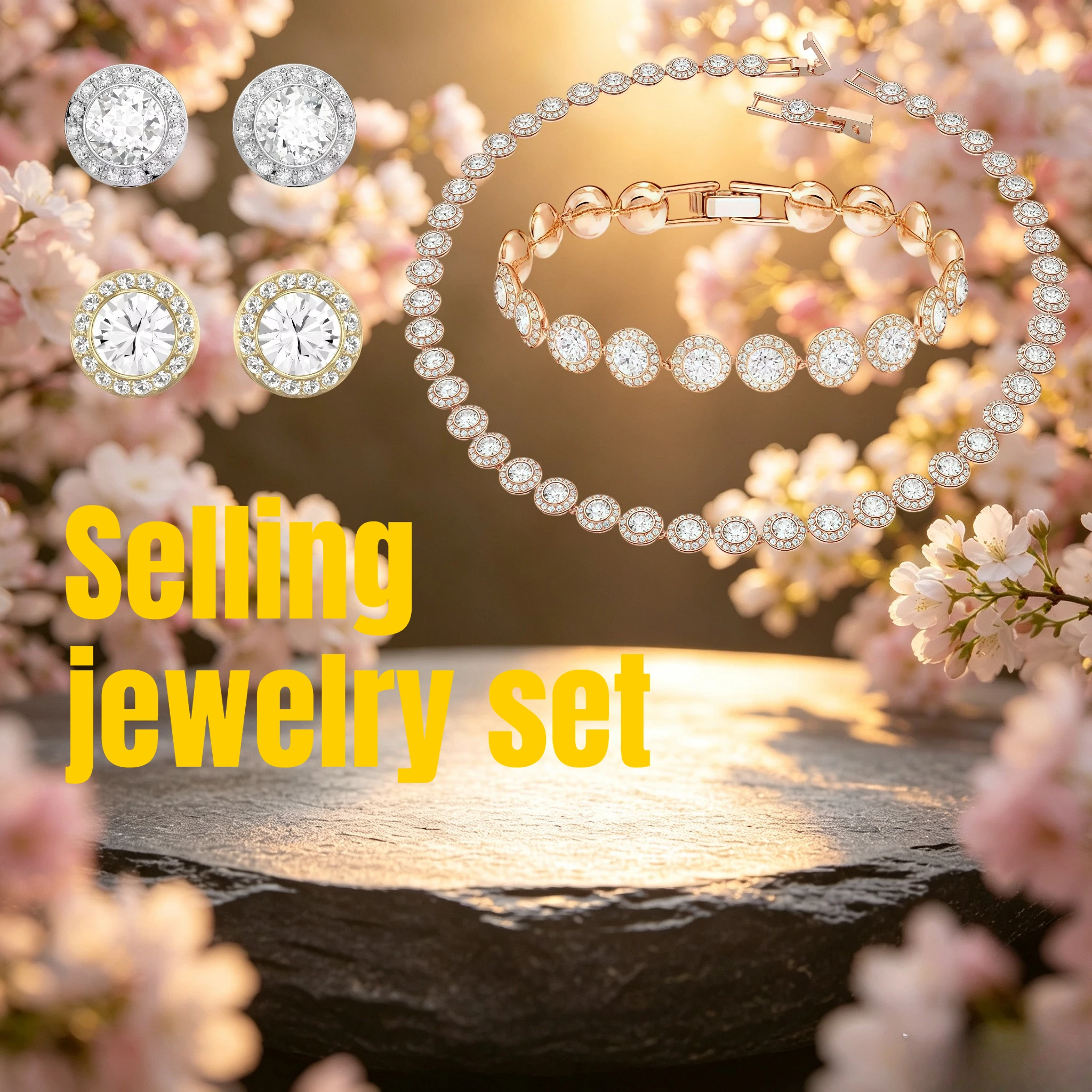 2026 Round Perfect Water Drop Crystal Bracelet Earrings Necklace Ring Charming for Women High Jewelry Set Wedding Gift