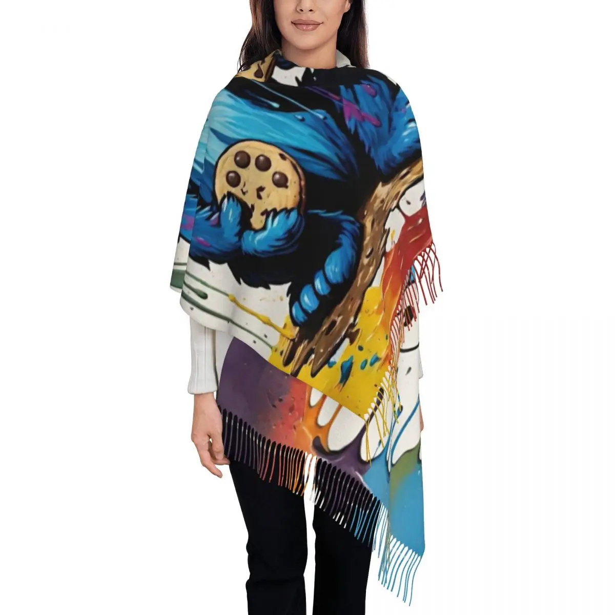 مخصص كوكي مونستر برامج التلفزيون وشاح التفاف للنساء شتاء طويل دافئ شرابة شال للجنسين الأوشحة #1