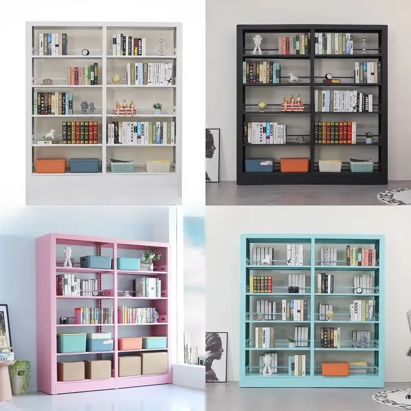 for Household Steel Bookshelf Freely Combined Adjustable Baffle Floor Storage Rack Integrated Wall Mounted Bookcase