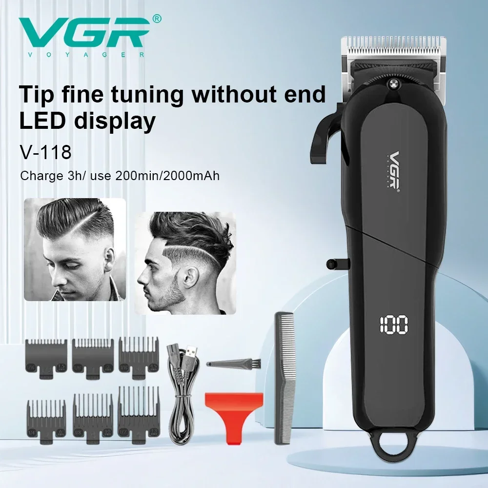 

VGR 118 Hair Clipper Cordless Hair Cutting Machine Adjustable Barber Professional Hair Trimmer Digital Display Clipper for Men