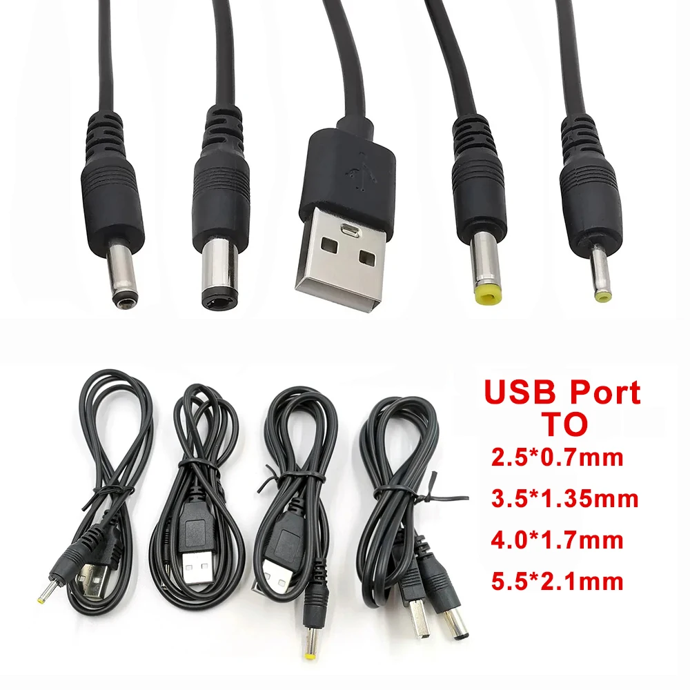 2PCS/lot USB Port to 2.5*0.7mm 3.5*1.35mm 4.0*1.7mm 5.5*2.1mm 5V DC Barrel Jack Power Cable Connector