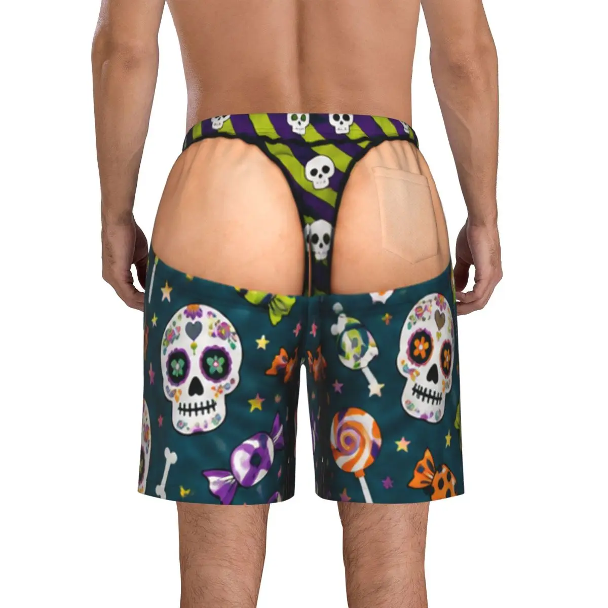 Funny Sexy Halloween Spider Web Spooky Gothic Raven Witchy Zombie Pumpkin Board Shorts For Men Beach Shorts Holiday Swim Trunks
