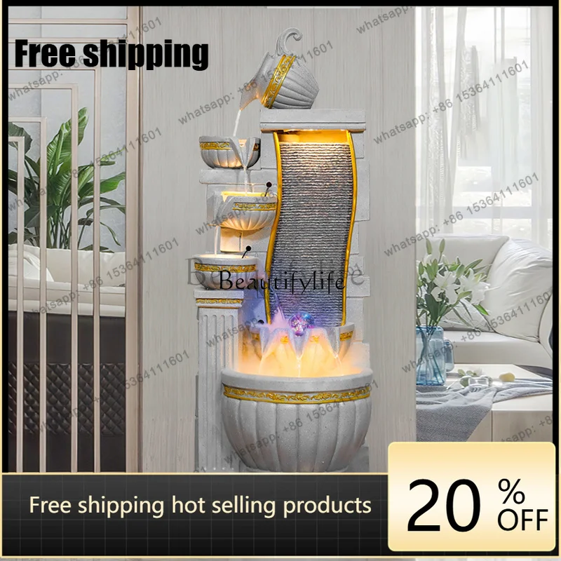 JJ Europeanstyle flowing water ornament circulating water Nordic living room floor fountain light luxury water wheel fish tank