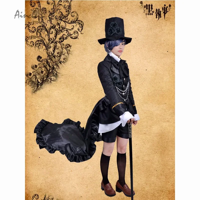 Ainclu Halloween Black Butler Kuroshitsuji Ciel Phantomhive Black Steampunk Suit Anime Adult Cosplay Costume Any Size