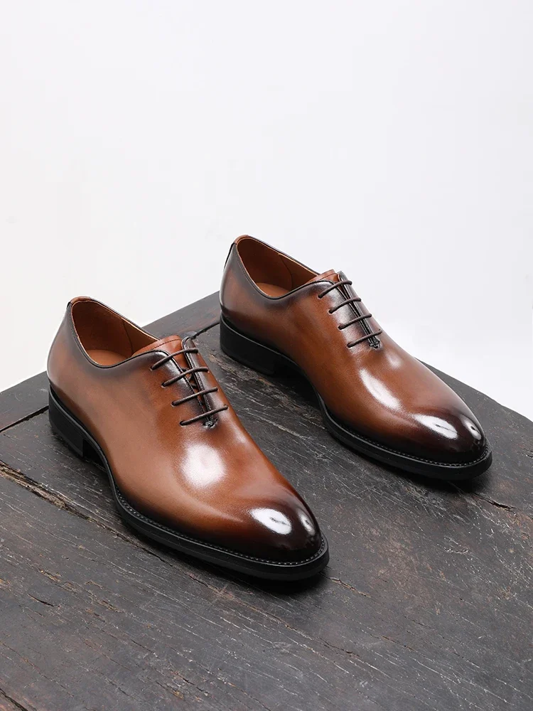 Spring and Autumn New Business Dress Men's Shoes Leather Handmade British Round Head Lace-Up Men's Wedding Shoes