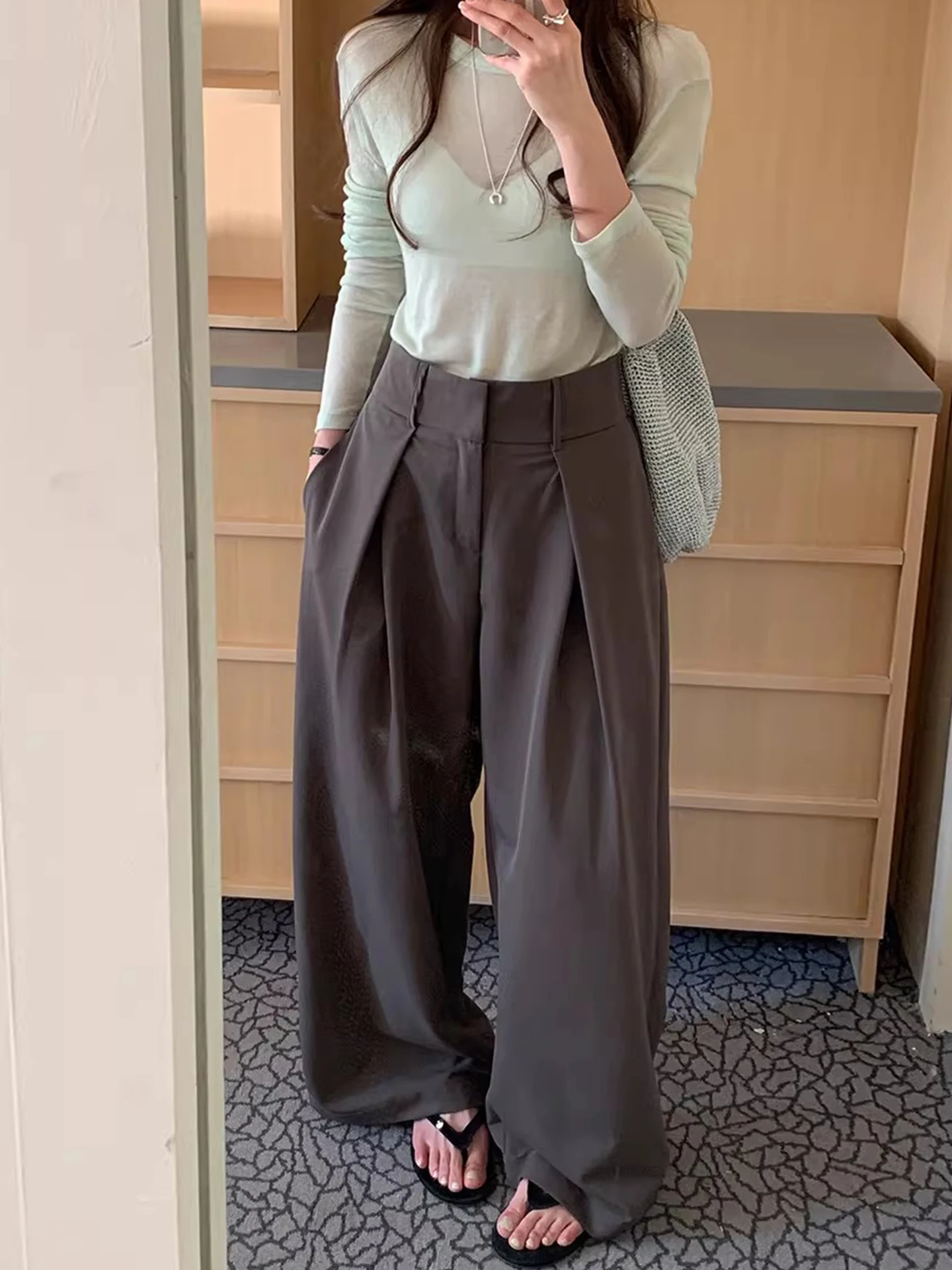 Pantalon de costume décontracté à jambe large de couleur unie pour femme, nouveau printemps, ample, polyvalent, taille élastique, pantalon décontracté coréen, style décontracté pour le travail