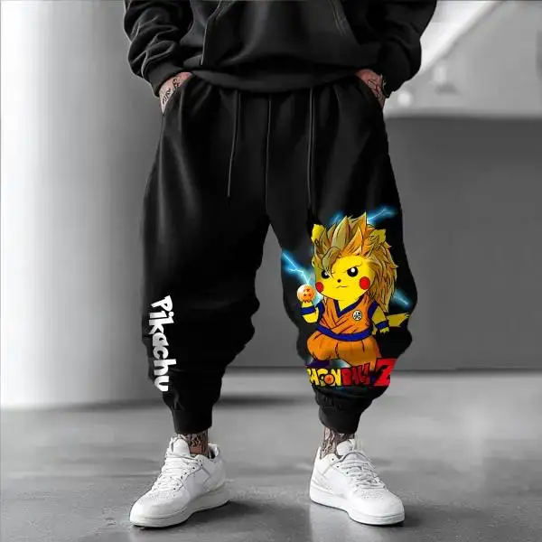 Goku Print Black Cotton Harem Pants New Mens Elastic Waist Street Casual Pants Loose Fit Low Rise Male Fashion Trousers