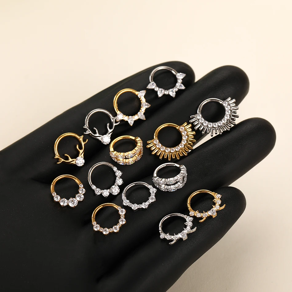 5個入り チタンジルコン製ノーズフープリング ヒンジ付きセグ - Septum Clicker Ring のレビューと価格