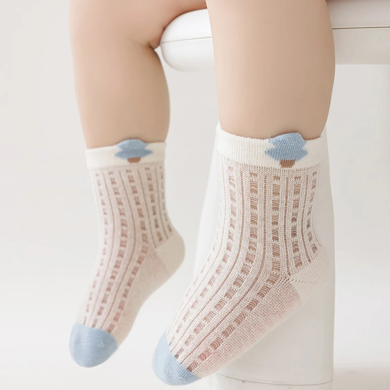 

4 пары летних детских сетчатых носков для детей 0-3 лет, тонкие дышащие хлопковые носки для мальчиков и девочек, милые детские носки с мультяшными рисунками, детская обувь