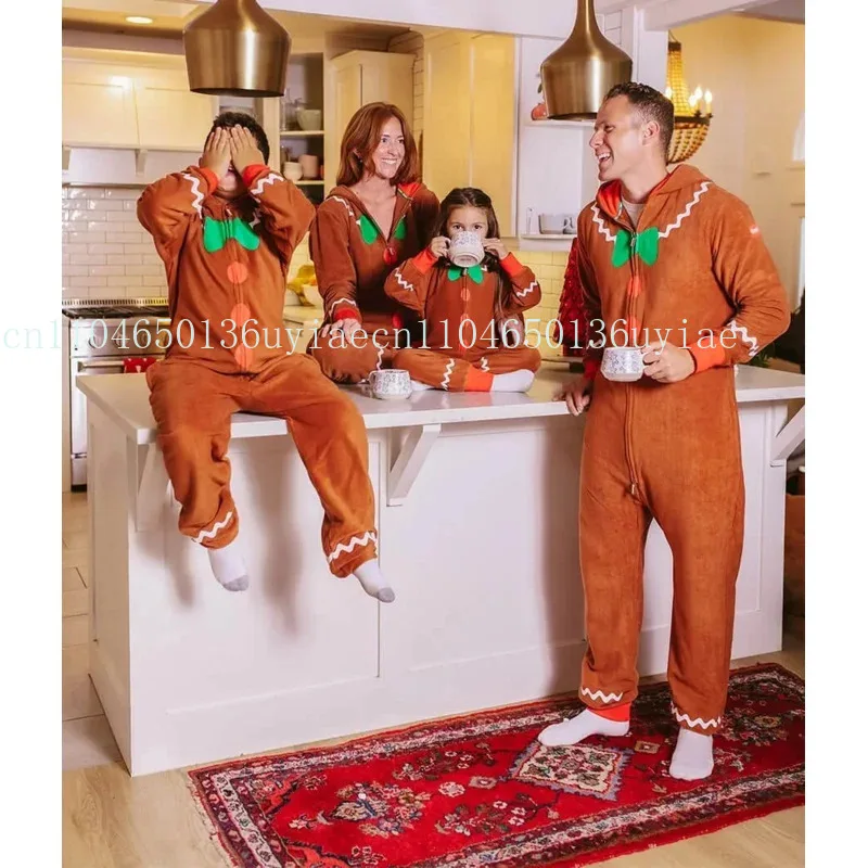 

Unisex Family Adult Gingerbread Cozy Jumpsuit Christmas Kids Toddler Cute Gingerbread Cookie Costume ujfj