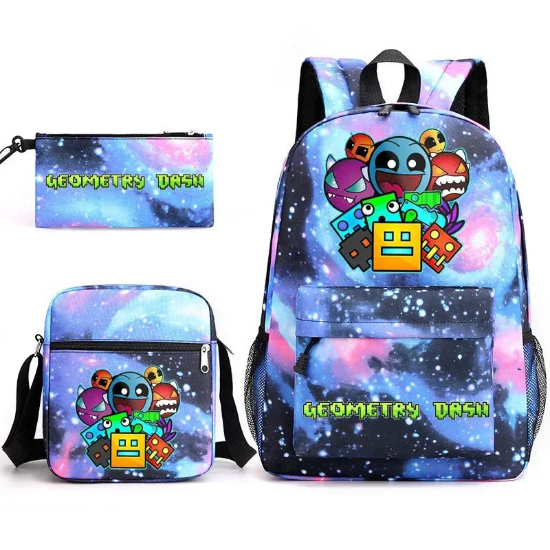 25COSGame Geometry Dash حقيبة ظهر مدرسية حقيبة كتف مقلمة مجموعة للأطفال الطلاب
