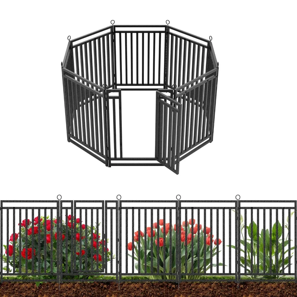 

Decorative Garden Fence Metal Dog Fence Outdoor for Yard, 18ft (L) × 40in (H), 7 Panels + 1 Gate, Heavy Duty Animal, Customized