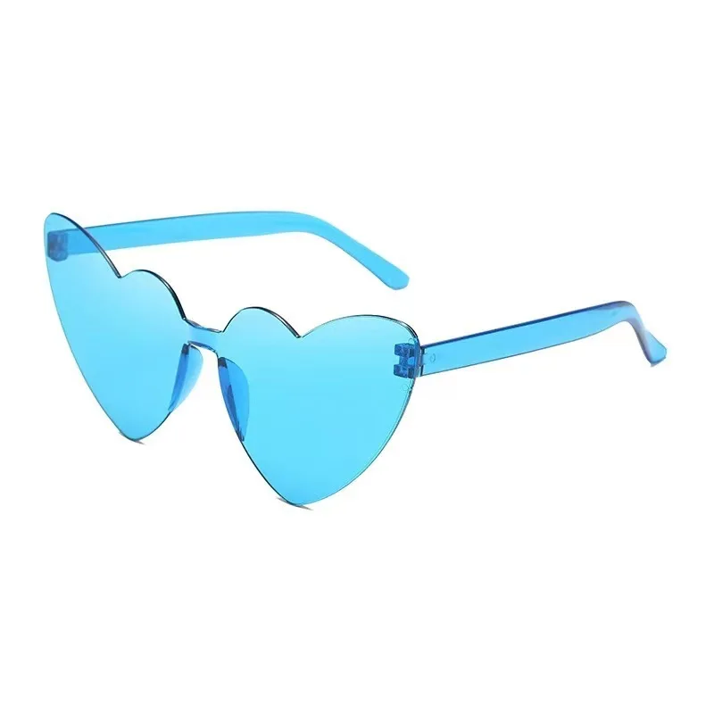 New Fun Party Jelly Color Frameless Heart Shaped In Heart Loving Sunglasses For Women One-piece Glasses Dazzling Color Glasses