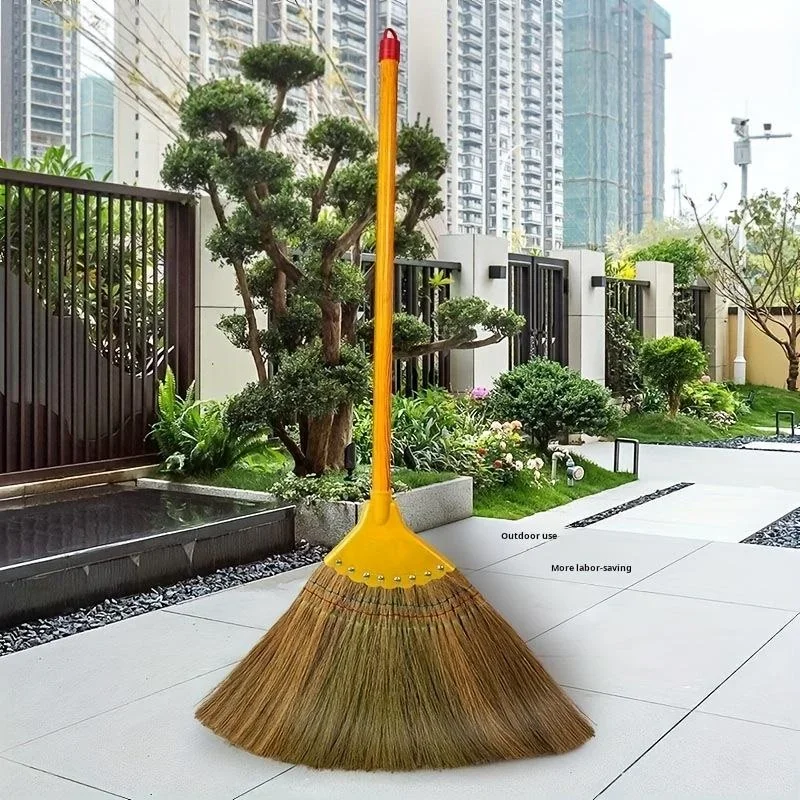 1 Pc Household Soft Bristle Broom, Long Handle Wooden Broom, Natural Mango Grass Broom for Home, Outdoor Use