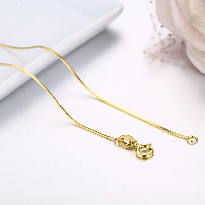 35cm-80cm 0.75 1mm Thin Real 925 Sterling Silver Gold Color Octagon Snake Chain Necklace Women Girls Jewelry Kolye Colier