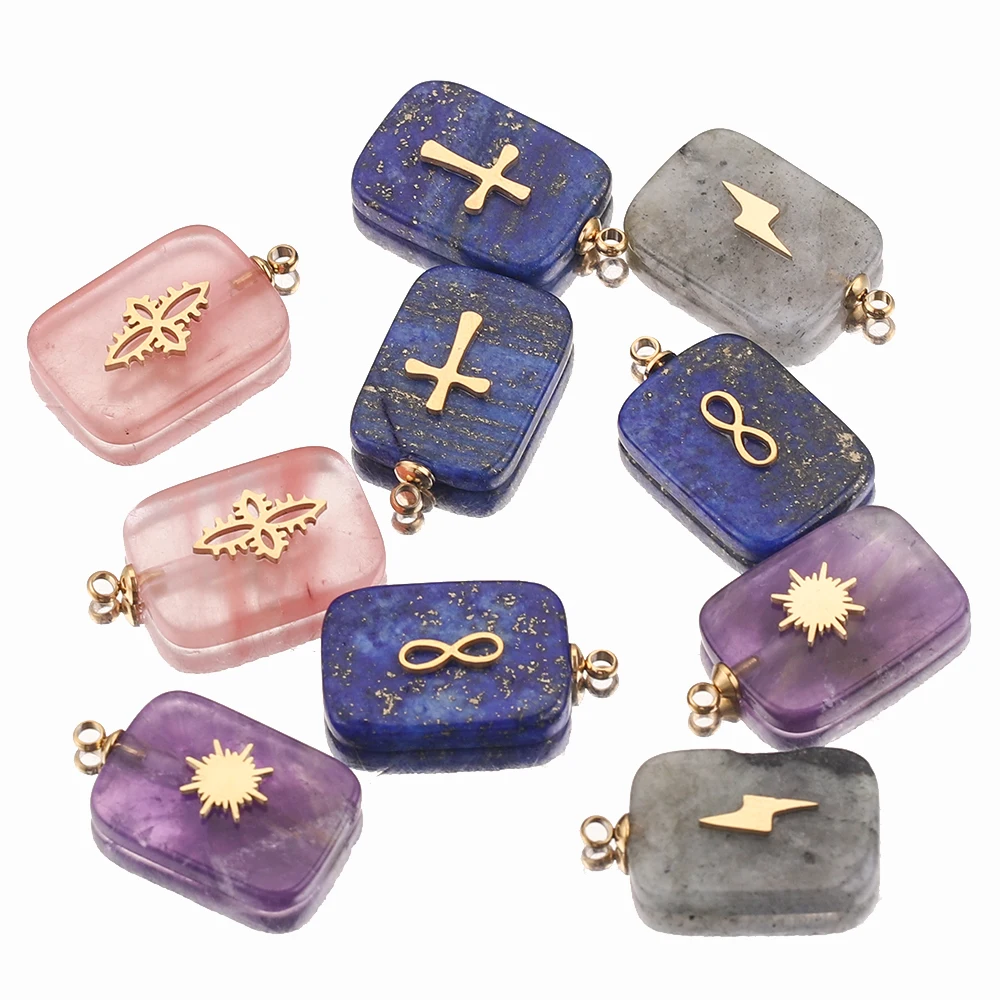 5pcs 12.5*17mm Natural Stone Stainless Steel Square Charms Quartz Cross Pendants DIY Earring Necklaces Jewelry Making Wholesale - Image 5