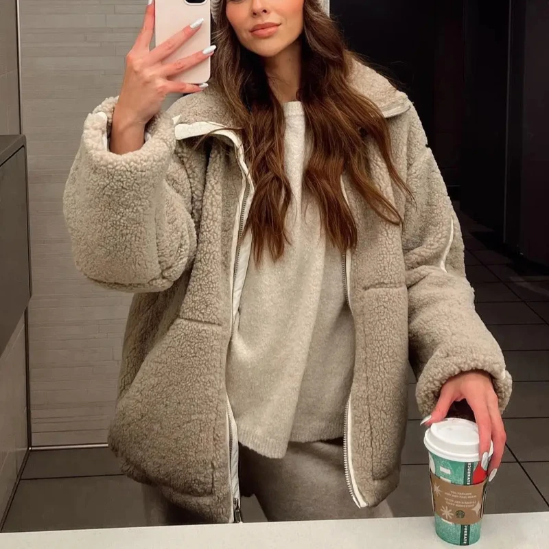 

Осень-зима 2000-х годов, уличная одежда с двойной молнией, американская винтажная однотонная флисовая строчка, свободная водолазка большого размера