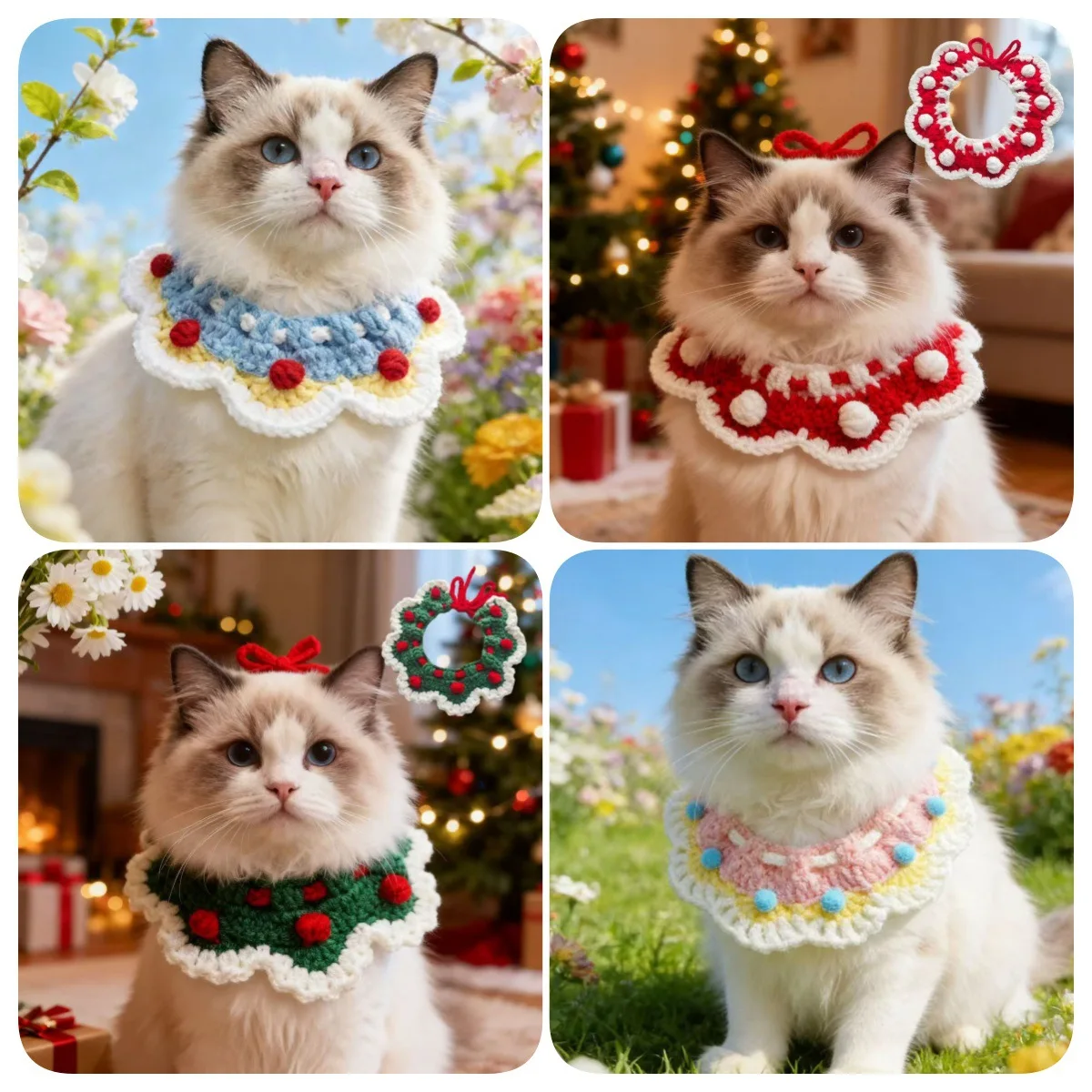 Cozy Knit Christmas Pet Scarf Pet Collar Bib Water Towel Knitted Collar Decoration Used for Small Pets Bow Tie Accessories