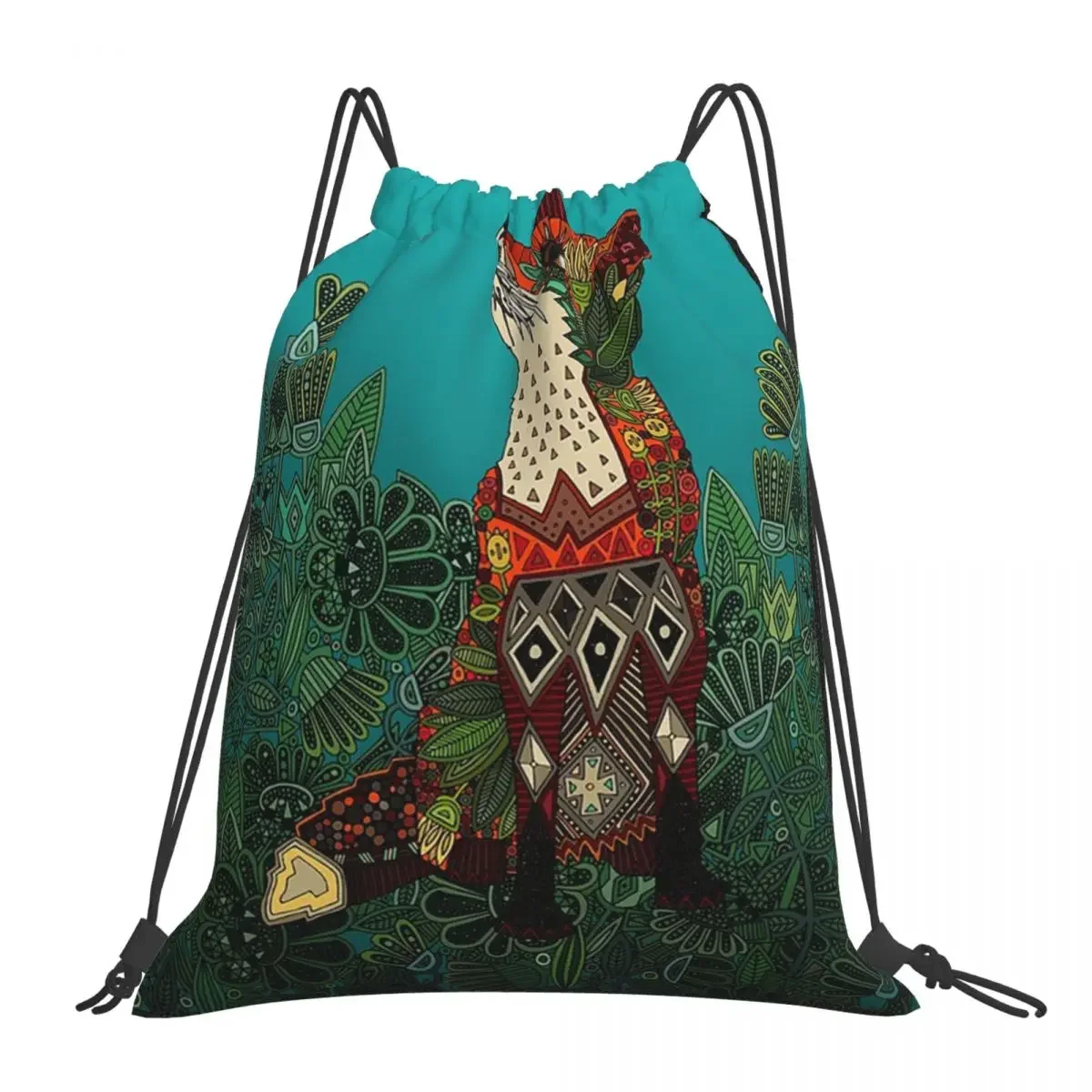 

Floral Fox Backpacks Fashion Portable Drawstring Bags Drawstring Bundle Pocket Shoes Bag BookBag For Travel Students