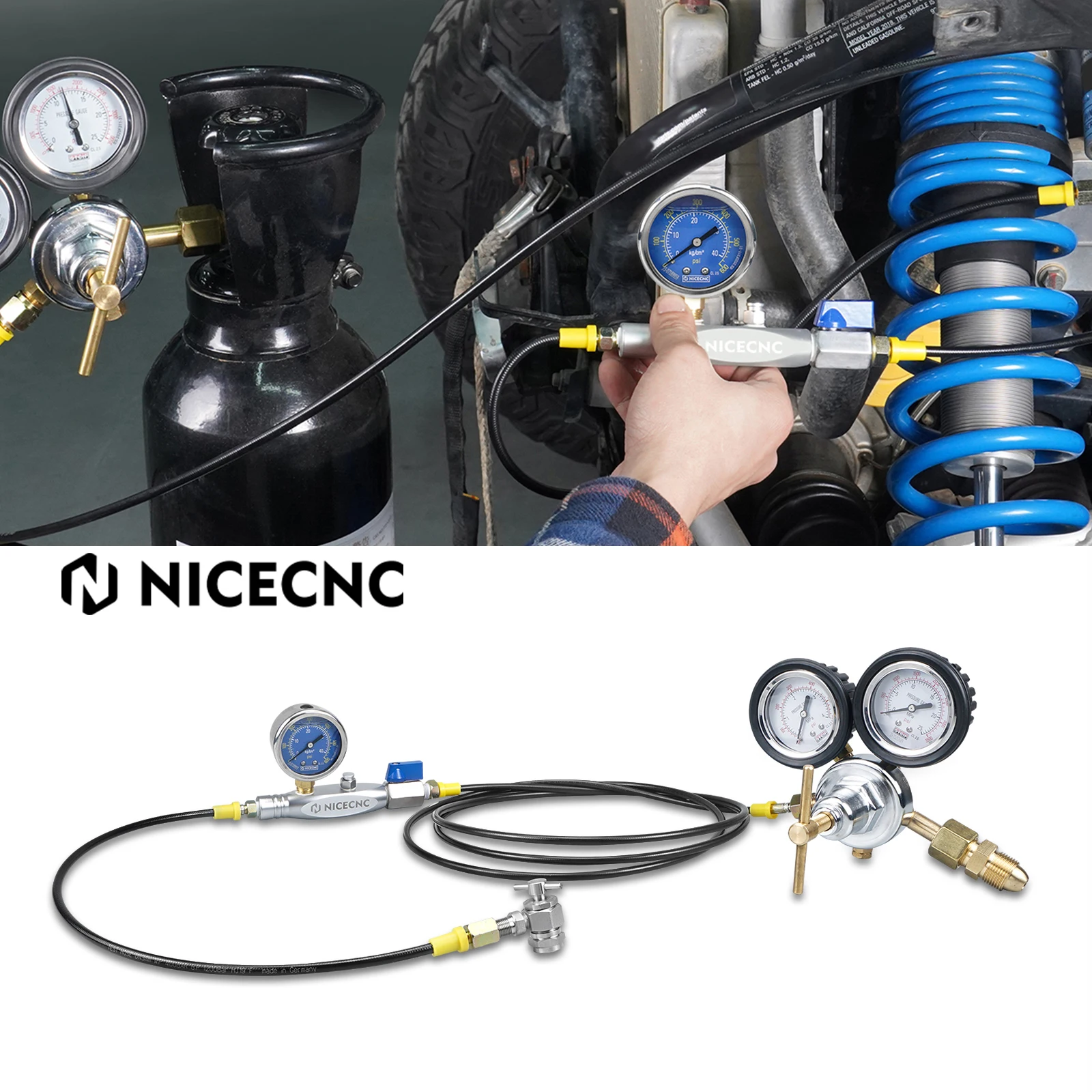 

Universal Shock Nitrogen Fill Tool Regulator Kit For Yamaha Polaris CanAm UTV Dirt bike w/ Schrader Valve FOX SHOWA KYB Shock