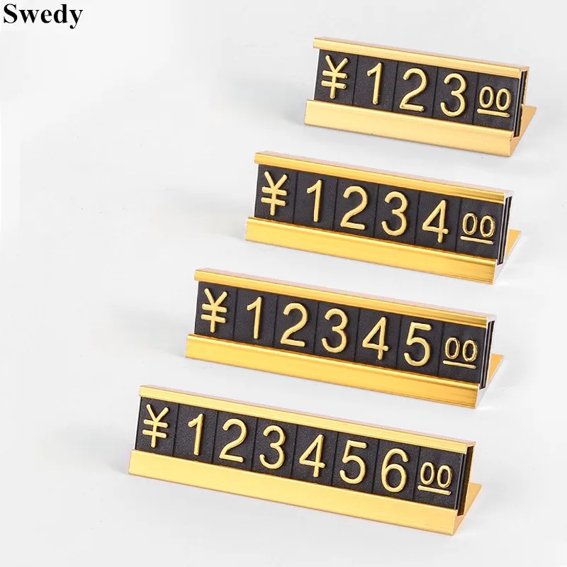10 Sets Aluminum Base Adjustable Number Jewelry Wine Pricing Cube Tags Mini Price Label Sign Holder Display Stand
