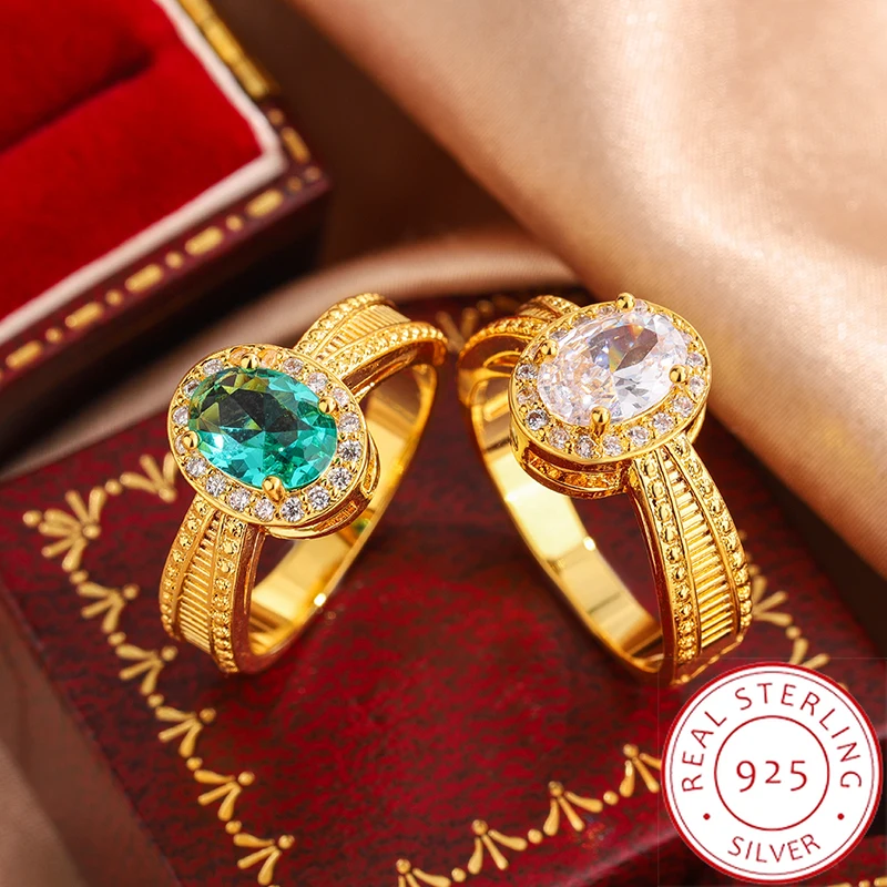 2026 Neuer Hochwertiger Grüner Moissanit-Ring S925 Silber Vergoldet 18K Gold Zirkon-Ring für Damen Ehering Feiner Schmuck