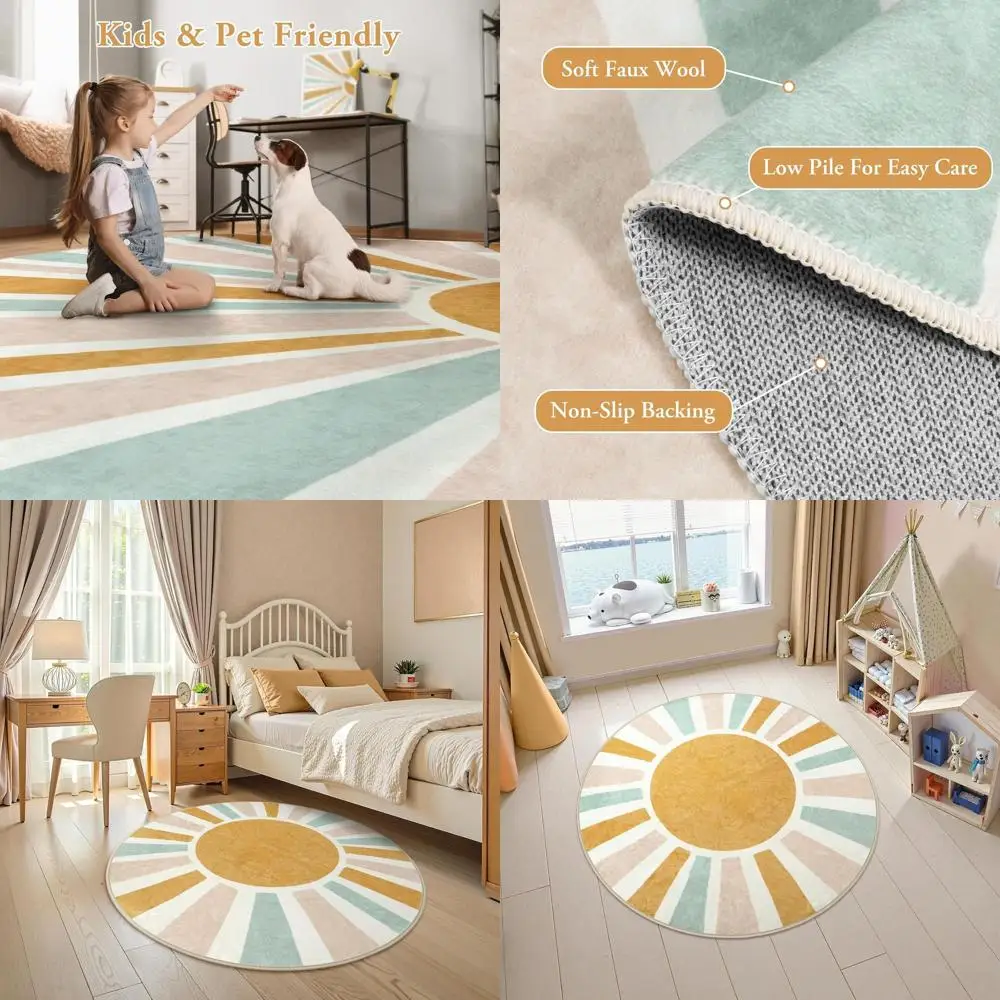 

Круглый нескользящий детский коврик в стиле бохо длиной 4 фута, ультрамягкий и красочный для детской, спальни, гостиной, моющийся коврик для использования в помещении