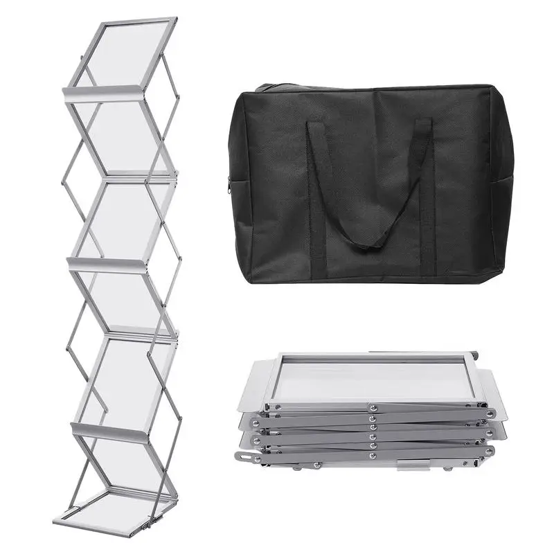 

Brochure Holder Pop-up Catalog Holder Stand Literature Racks Aluminum Frame 6 Pockets Retail Display Racks with Carrying