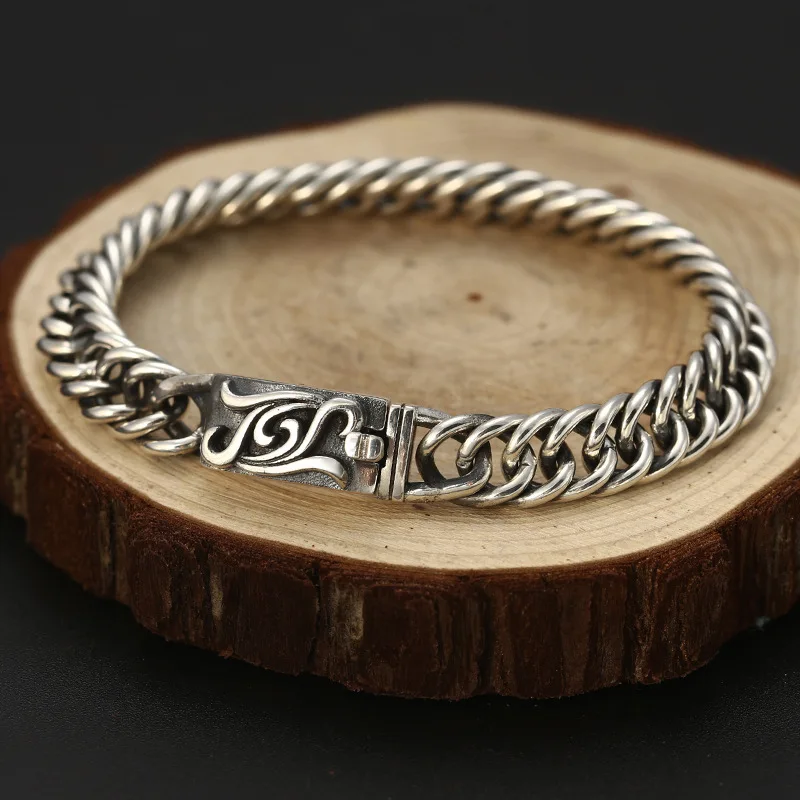 925 sterling silver ornament trendy retro design thin chain creative Thai silver all-match Bracelet Men