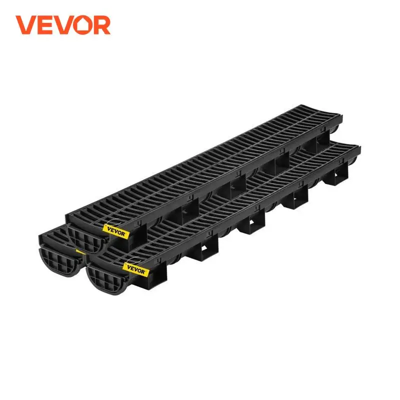 VEVOR Drainage Trench Driveway Channel Drain With Plastic Grate 3-5 Pack HDPE Floor Drain Trench Drain Grate For Garden Driveway