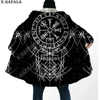Symbool Tattoo Raven Odin Viking Overjas Jas 3D Print Dikke Warme Kapmantel Mannen Winddicht Fleece Unisex Casual-28