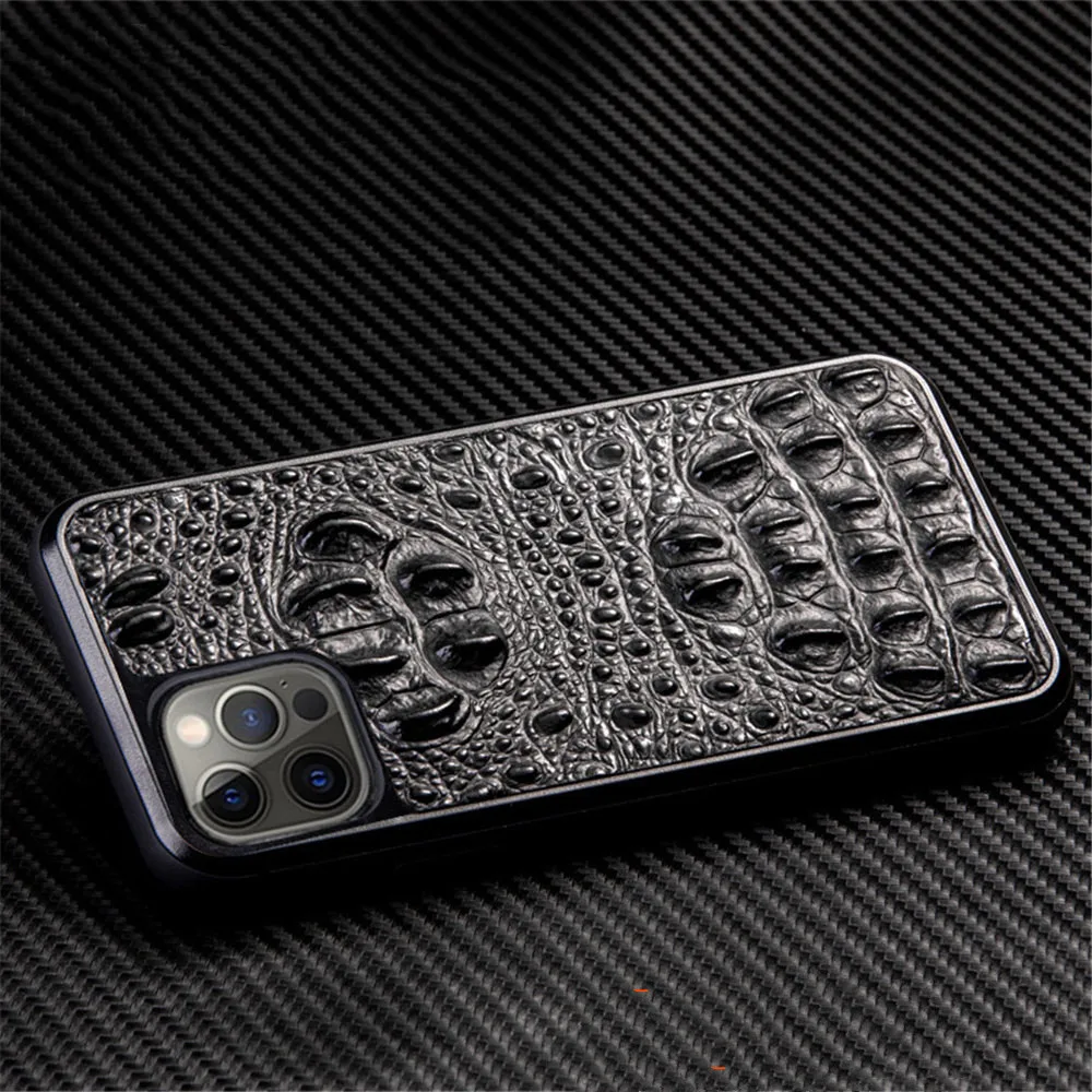 

Чехол премиум-класса из воловьей кожи с черепом крокодила для iPhone 15 16 Pro Max 13 14, матовая задняя крышка