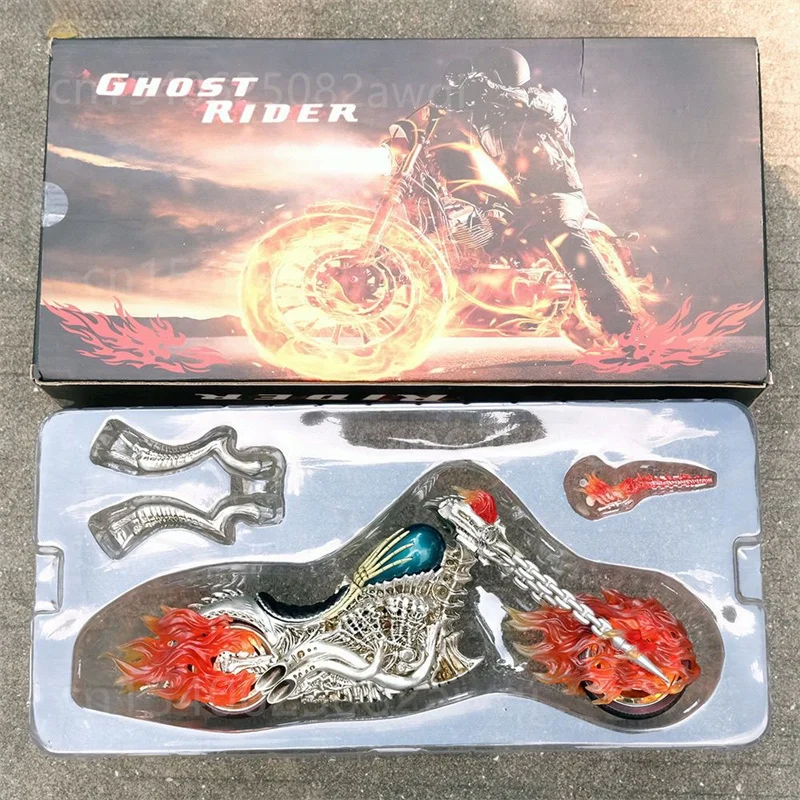 38CM Ghost Rider with Motorcycle Figure 85th Anniversary Lighting Flame Glowing Luminous Collection Figura Model Toys Gifts view 3