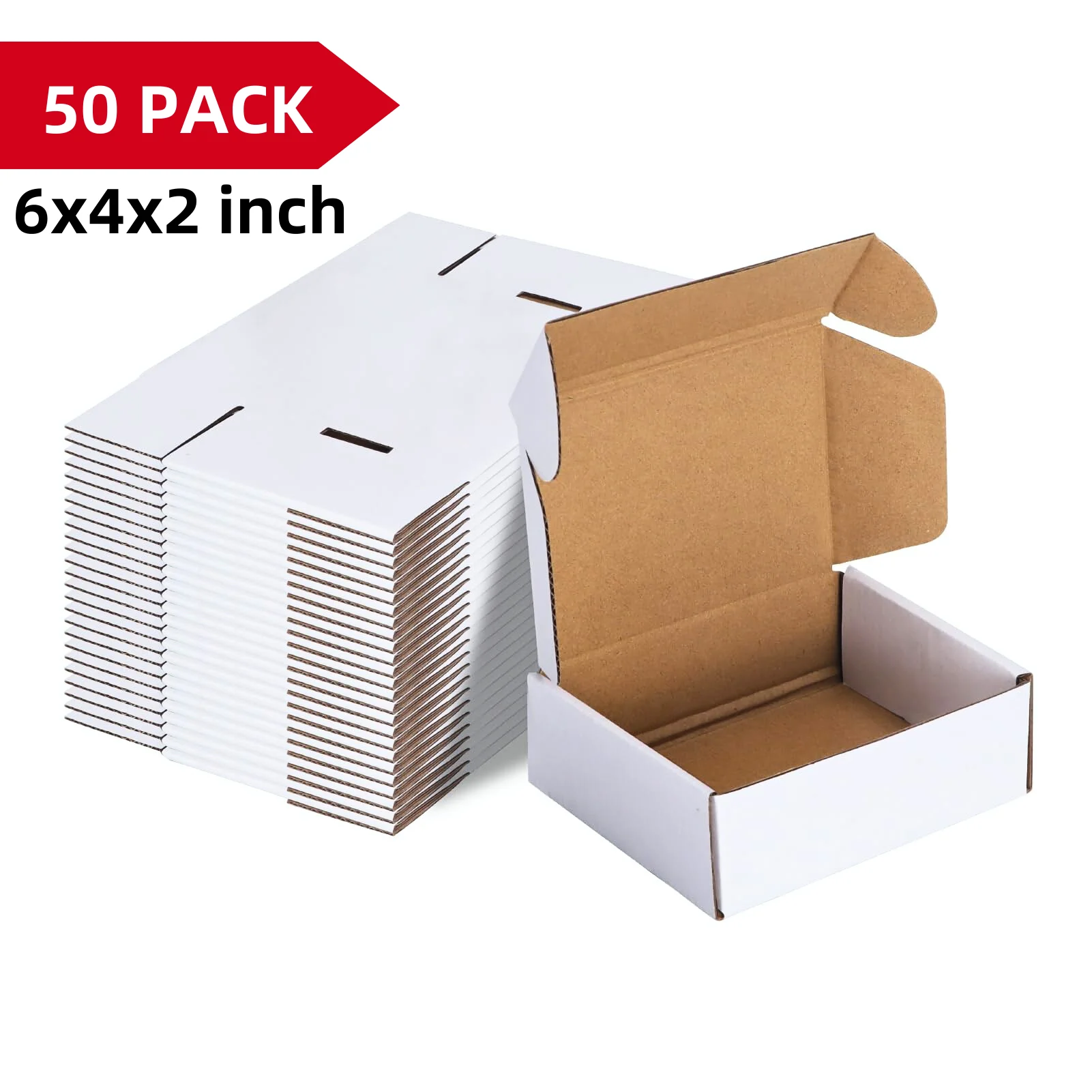 50pcs Corrugated Paper Gift Boxes, 6x4x2 Inch Sturdy Cardboard Packaging,White Small Shipping Boxes for Crafting Gift Mailing