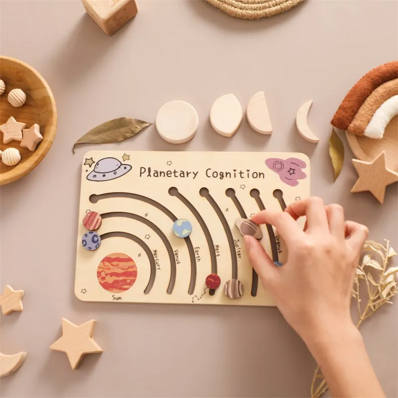 Baby Montessori Toys Wooden Solar System Cognitive Board Baby Cosmic Cognitive Toys Children\'s Early Education Educational Toys