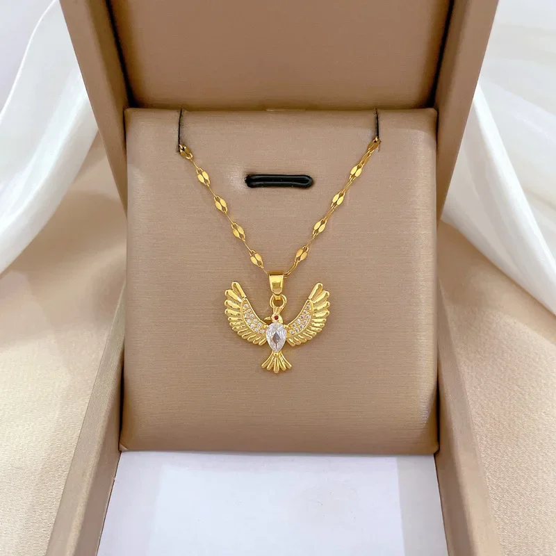 Titanium Steel Chain Micro-inlaid Zircon Flying Bird Spreading Wings Pendant Accessories Luxury Necklace