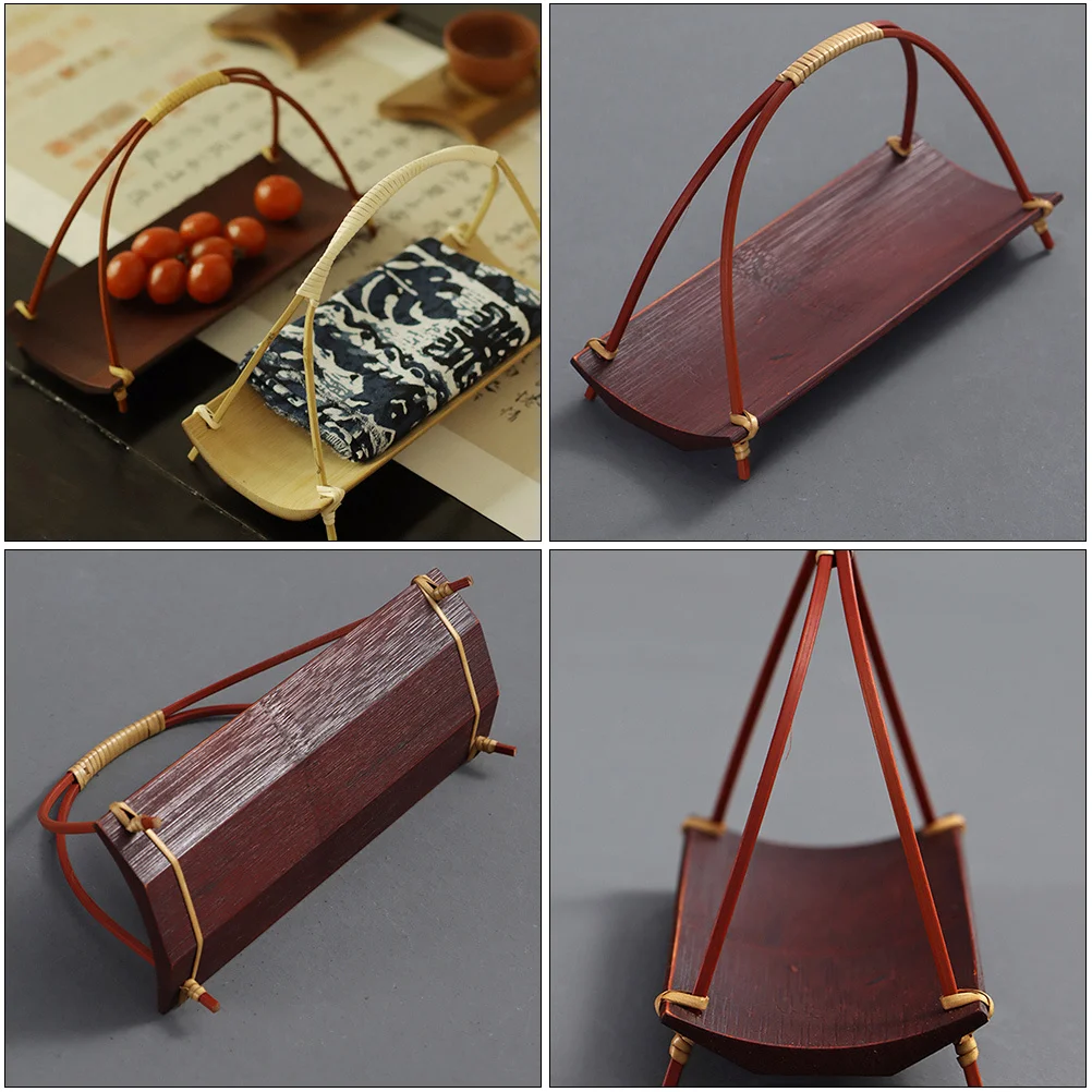 

1pc Bamboo Tea Tray With Handle Waterproof Snack Plate For Sushi Fruit Dessert Napkin Holder Kitchen Barware Serving