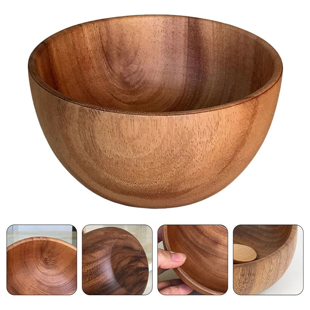 Natural Wooden Salad Bowl Serving Cooking Kitchen Bowls Cutlery Basin Fruit Coco Smoothie Kitchen Tableware Coconut Bowl