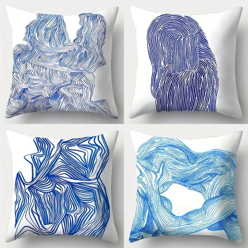 4pcs Modern Art Style Pillow Covers, Contour Line Human Figure Print Cushion Cases, Cozy Home Decor for Bedroom Living Room