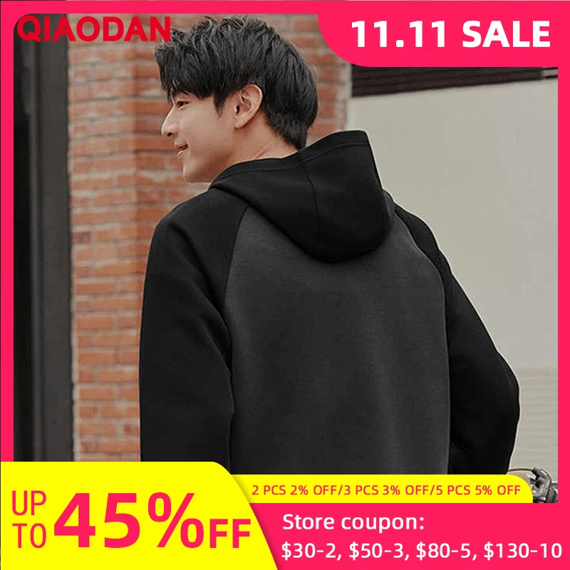 

QIAODAN свитер с капюшоном, мужской зимний свитер 2025, пара контрастных цветов, свободный бархатный дышащий универсальный спортивный джемпер QXEWD3253006A