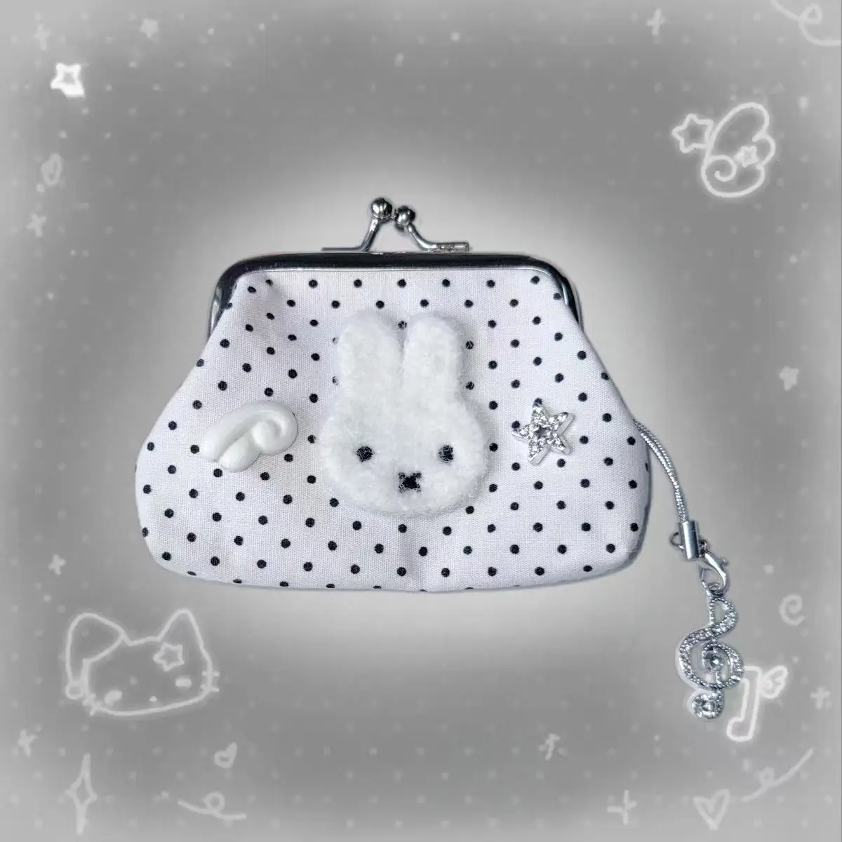 Cute Miffy Rabbit Polka Dot Handmade Angel Wing Vintage Y2K Star Note Mini Earphone Bag Coin Purse Girly Portable Kawaii Lovely - view 5