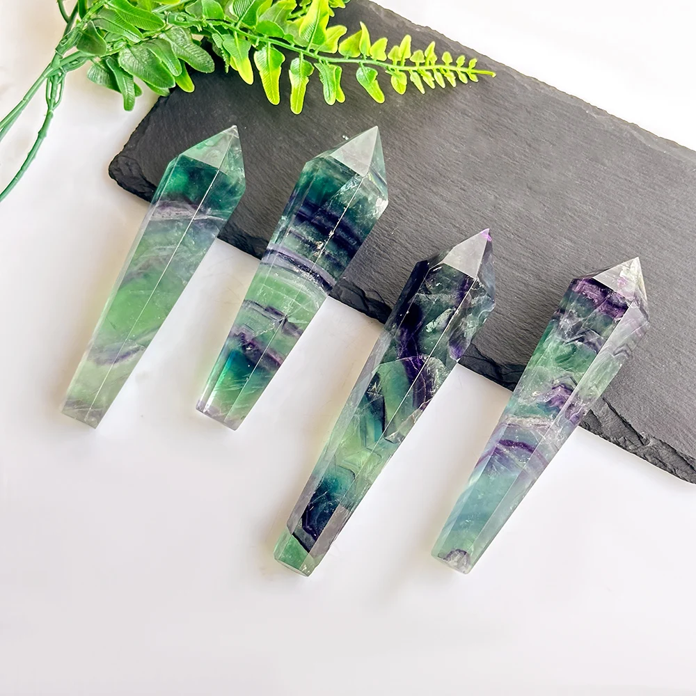 1 PC Natural Rainbow Fluorite Crystal Different Colored Fluorite Wand and Base, Crystal Magic Scepter, Home Decoration Christma