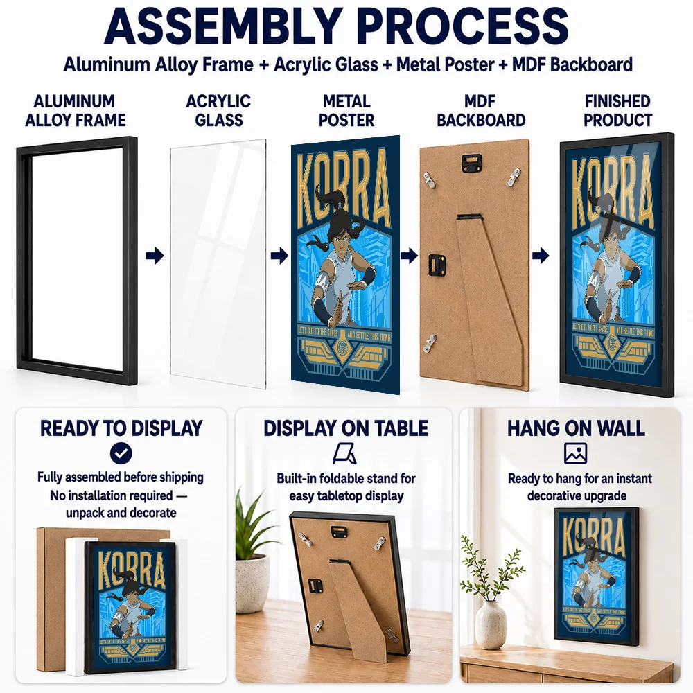 The Legend Of Korra Framed Metal Poster Personalized Photo Bold Animated Fantasy Style Wall Art For Media Room Pop Culture Gift